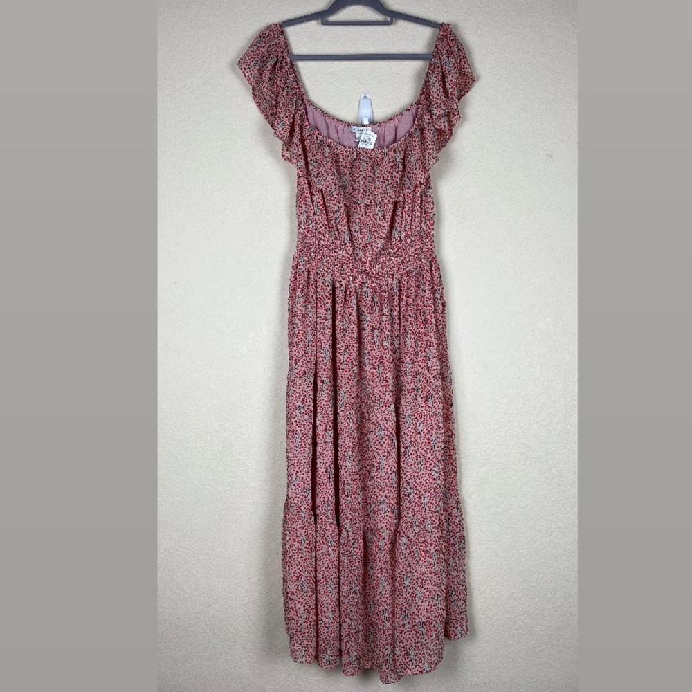Stellah white red floral print off the shoulder tiered midi dress size large